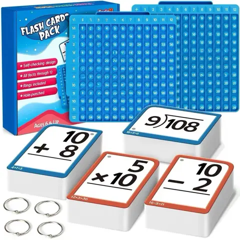 Torlam Math Learning Tool Kit - 12x12 Washable Durable Silicone Board, Multiplication Flash Cards, Times Table Chart, POP Fidget Chart, Dry-Erase Markers, Unisex Neurodivergent Kids Toys for Ages 6+, 1st-6th Grade Cool Gifts,familyfun