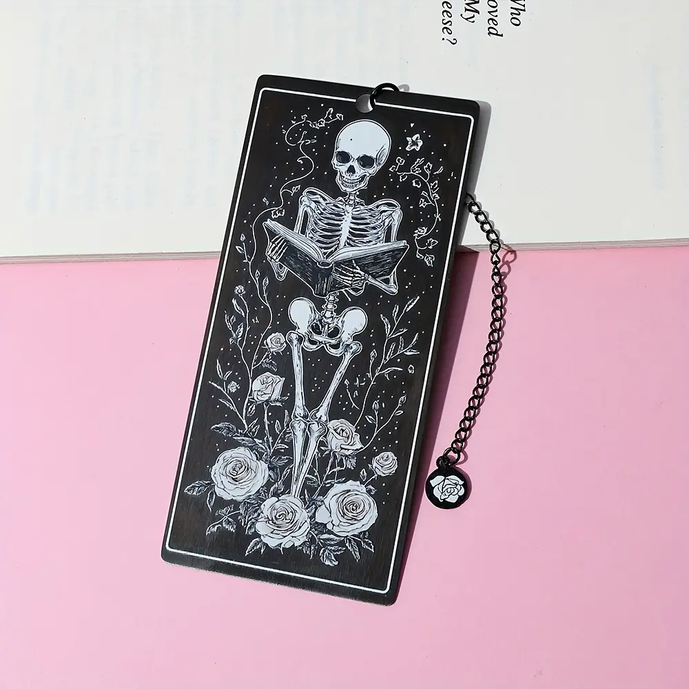 1 Pc Stainless Steel Flower Skull Bookmark - Unique Gothic design with rose and chain charm, perfect reading accessory for book lovers, men and women, bookmark gift | themed bookmark | durable bookmark, reading bookmark, Book Accessories