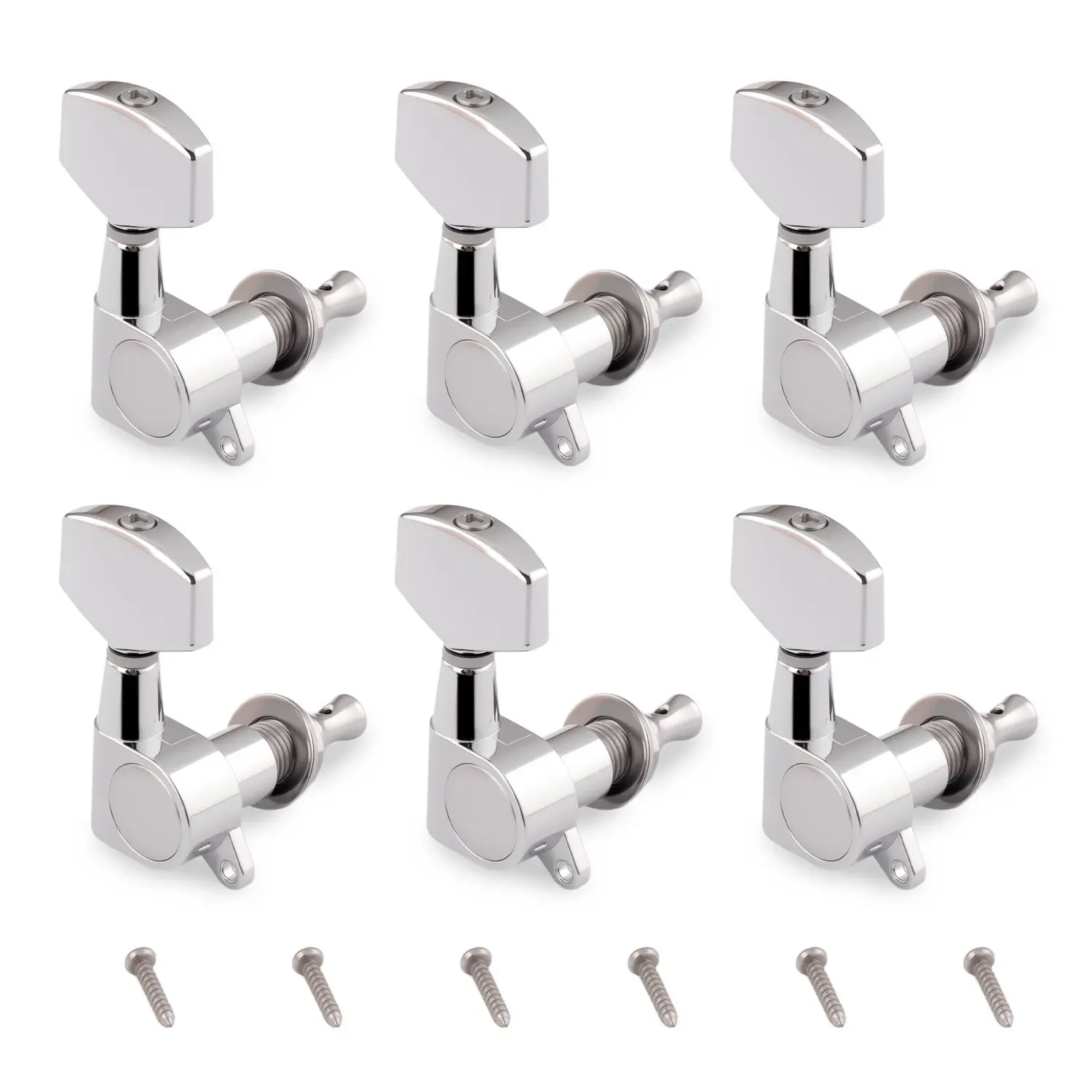 OLETONE Inline Type 6R Guitar String Tuning Pegs - 6 Right Sealed Metallic Zinc Alloy Machine Heads with 45-Degree Fixing Tags, 10mm Size, Heavy-Duty Internal Gears, Precise Adjustments, 6 Screws Included
