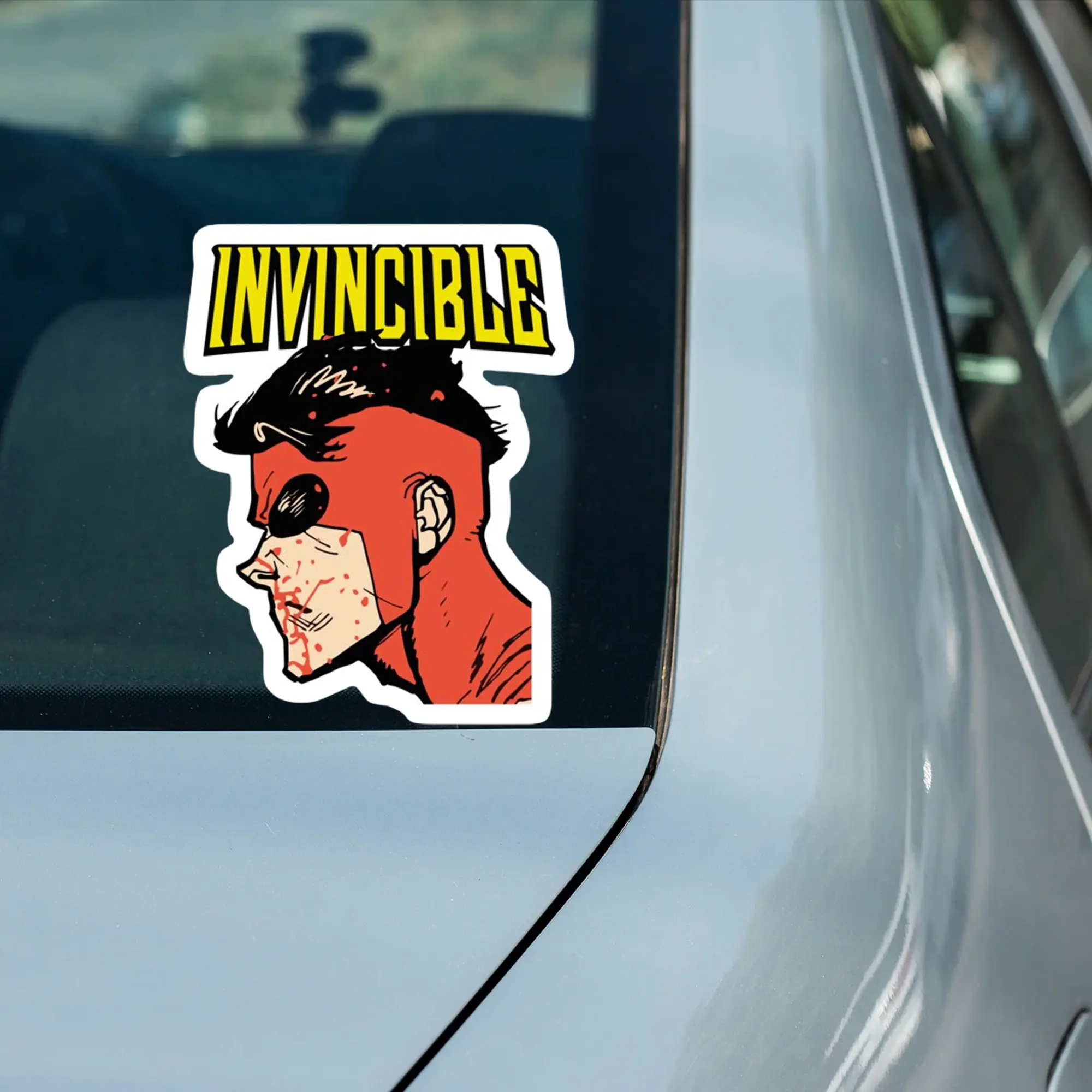 Battle Damaged Invincible Vinyl Sticker, Gritty Comic Superhero Sticker, Decor for Car Laptop Water Bottle, Gift For Fans