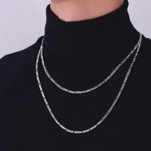 ChicSilver Stackable Daily Simple High Polished 925 Sterling Silver Figaro Link Curb Chain 3mm Width 18/20/22/24 Inches Length Necklace for Women Men