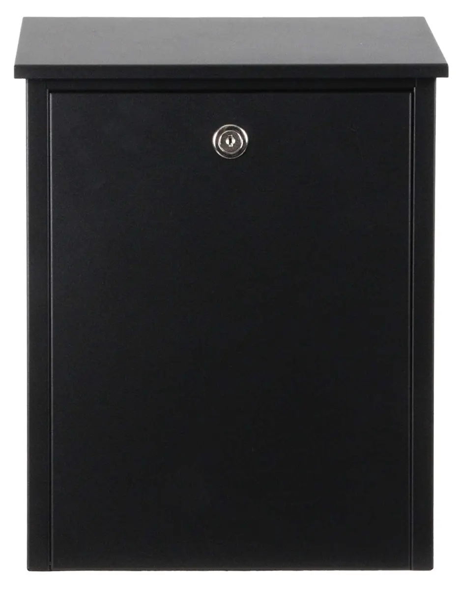 Allux 200 Rectangular Galvanized Steel Wall-Mounted Locking Mailbox with Locking Door, Black Single Unit