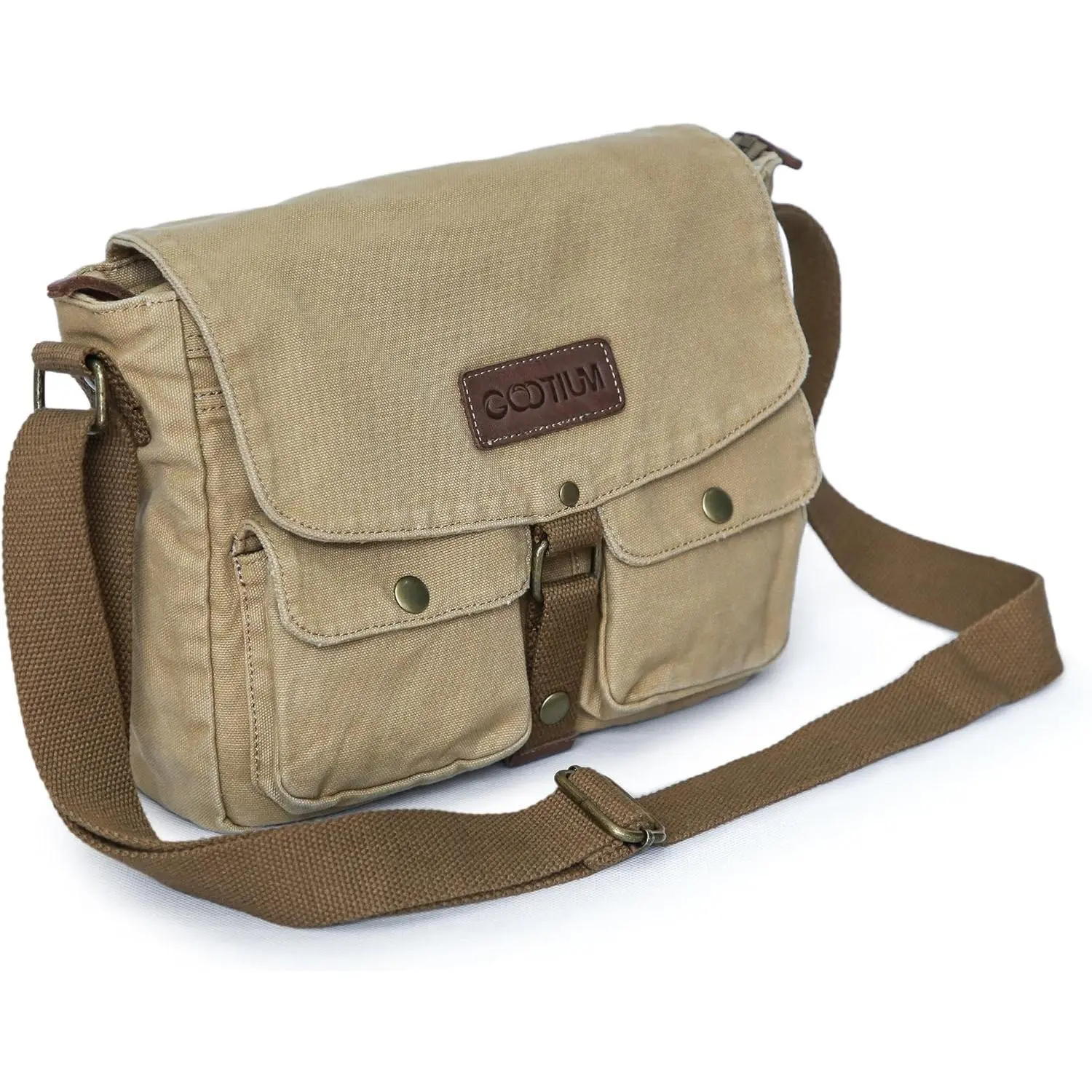 Men's Gootium Vintage Military Satchel - Solid Color Shoulder Messenger Bag, Zipper Crossbody Luggage Bag for Casual Use, Zipper Crossbody Bag Pu Leather Satchel