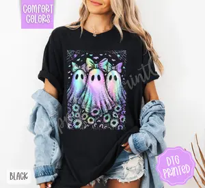 Neon Ghost Trio Shirt Comfort Colors, Trendy Halloween Tshirt
