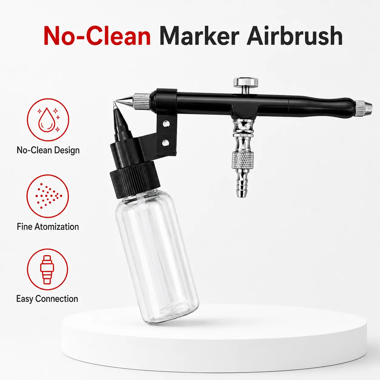 No-Clean Marker Airbrush, Black Metal Spray Pen with Side Clear Bottle, External Air Source Fine Spray Tool for DIY Airbrushing, Model Painting, Shoe Customizing and Craft Spraying