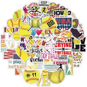 50 Pieces Softball Stickers, Soft Ball Vinyl Stickers for Water Bottle, Helmet, Laptop, Phone, Softball Gifts, Party Favors, Sport Sticker Soft Ball Decorations for Teens