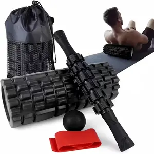 5 in 1 Foam Roller Set Massage Roller Ball Resistance Band Deep Muscle Massage for Pilates Yoga Fitness Full Body Workout Black Pink