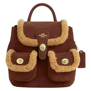 COACH Hadley 23 Medium Backpack in Brown with Golden Hardware and Cow Split Leather for Women