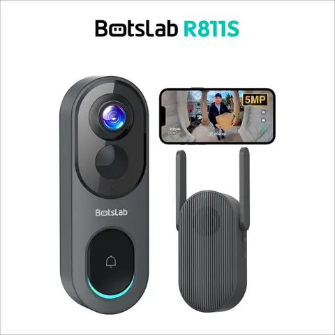 Botslab Wireless Doorbell Camera - 5/3MP Battery-Powered DIY Security Device, 360° Panoramic & 1:1 Full Body View, 2.4GHz Smart Wireless/WiFi Doorbells & Intercoms, Radar+PIR Motion Detect, 180-Day Battery Life, VR 4-View Modes, No Monthly Fee