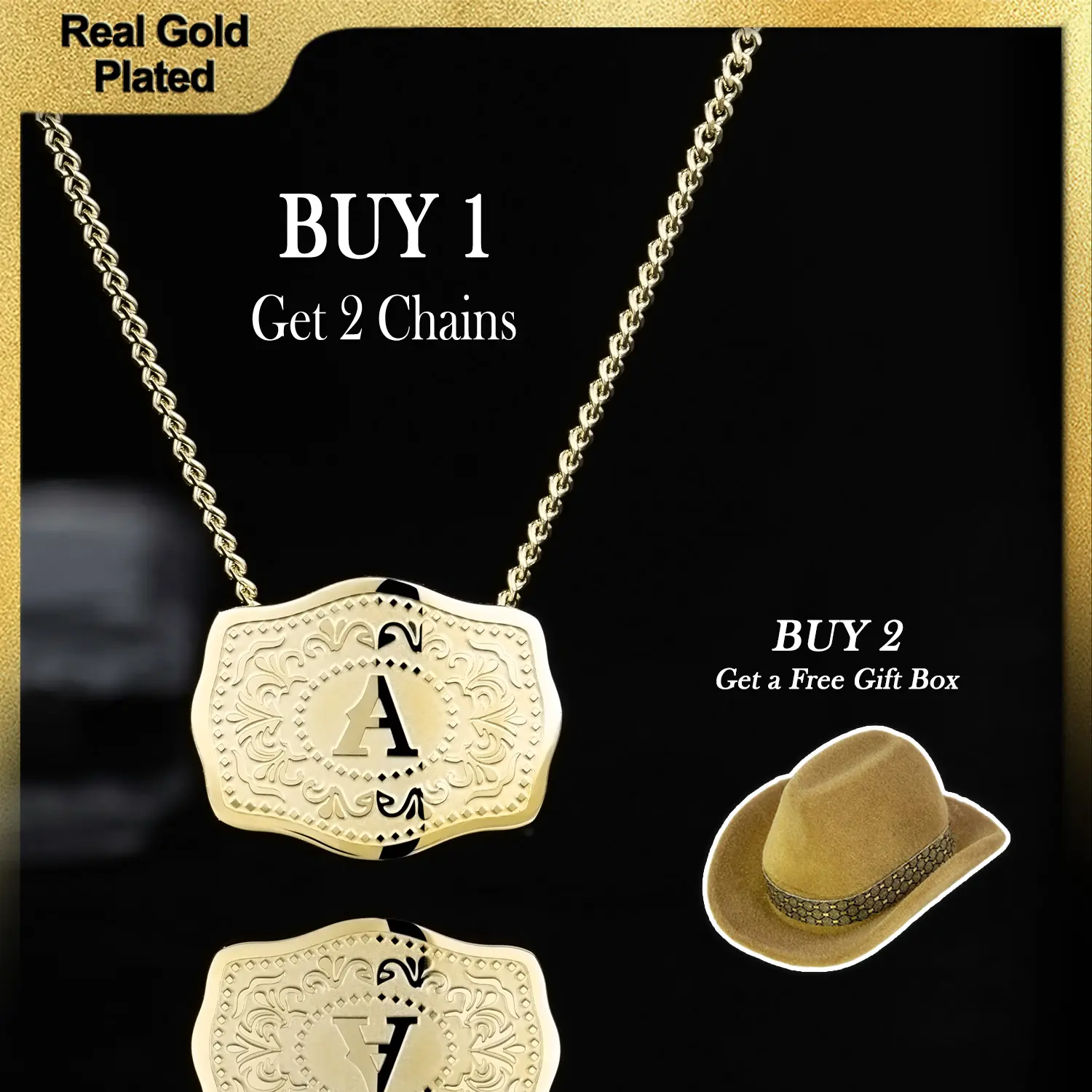 Holylegend 14K Gold-Plated Initial Letter Pendant Necklace, Western CowTag Belt Buckle Style, Handmade Jewelry, Perfect Mother’s Day Gift for Women, Buy 1 Get 1 Free Chain, 18"+2" Extender,Father's Day Gift summerwins