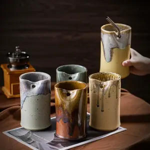 Handmade Ceramic Straw Mug, Vintage Nordic Creative Irregular Straight Cup, Retro Coffee Cup, Unique Design, Perfect for Daily Use