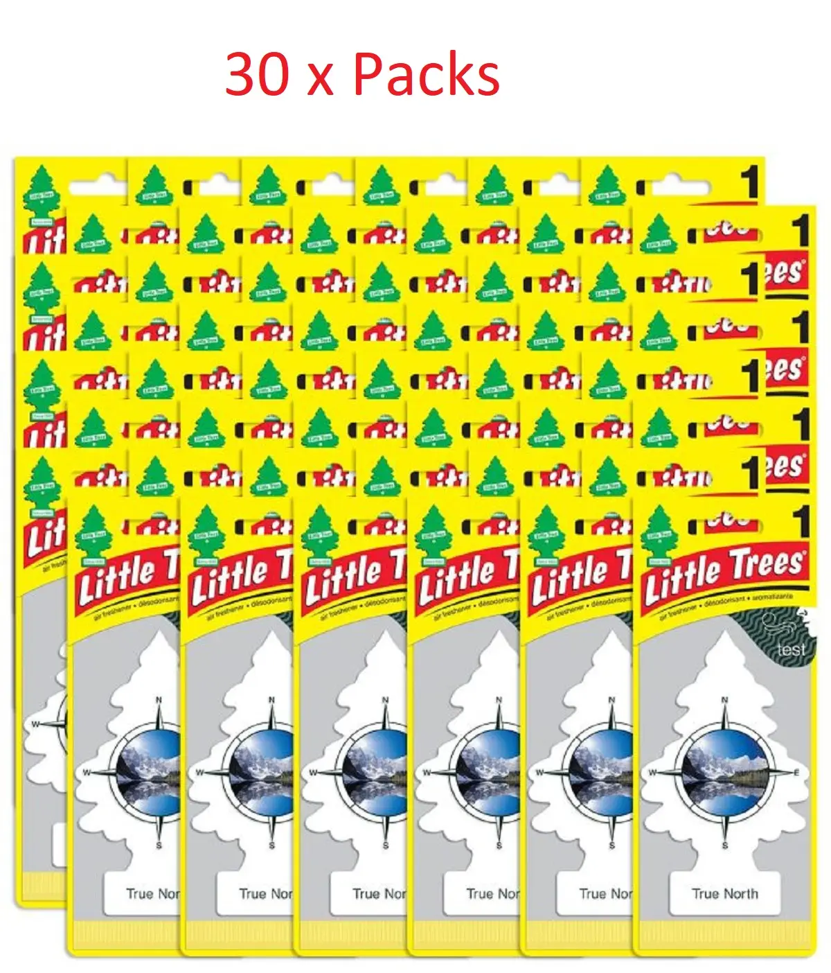 Little Trees Scented Air Fresheners - True North Scent, 30-Pack Car Fragrance Set, Easy Hang Home Care Clean Deodorizer, U.S.-Made for Car, Home (Buy U.S.-Made Option Available)