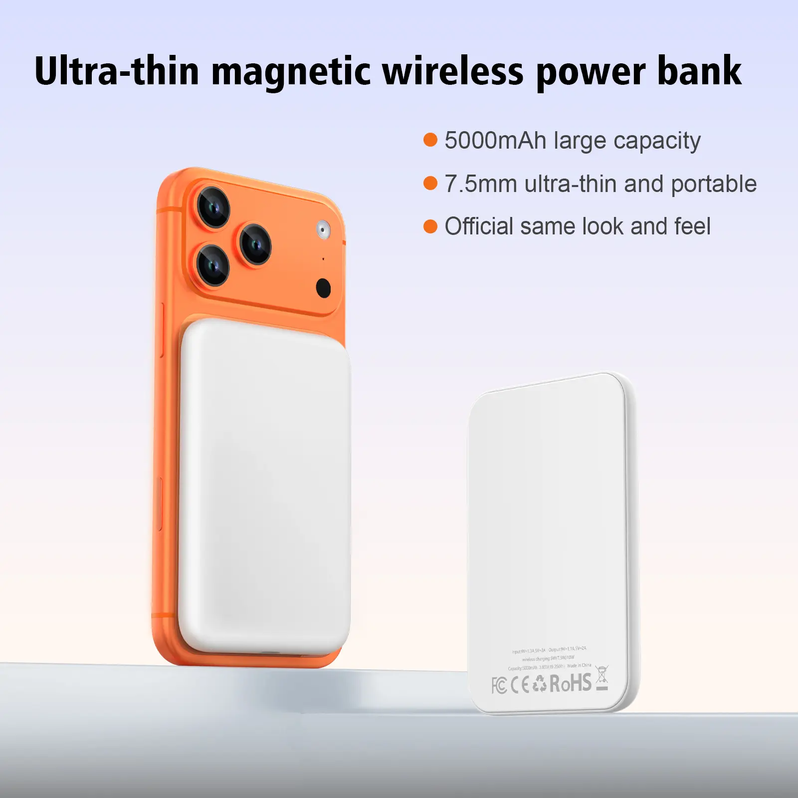 5000mAh Magnetic Wireless Power Bank, Mobile Smartphone Accessory for iPhone 12-17 Series, Portable Charger Optimized for MagSafe Cases or No Case