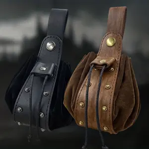 Vintage Medieval Viking Rivet Drawstring Synthetic Leather Pouch