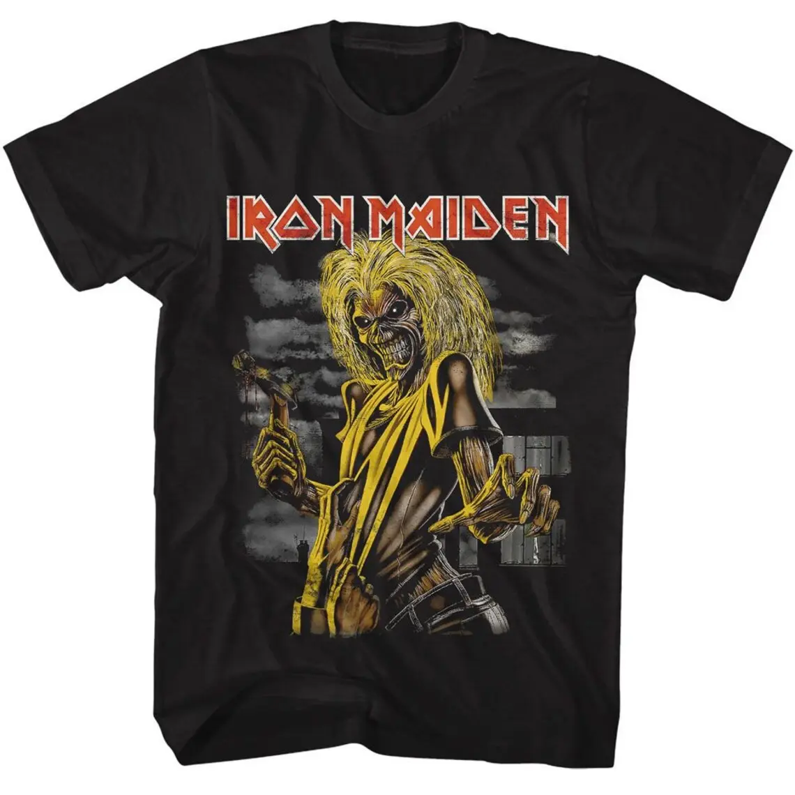 Iron Maiden graphic T-shirt featuring the original vintage album cover design, 100% pure cotton short-sleeve top, suitable for heavy metal fans, loose street-style fit, men’s clothing.