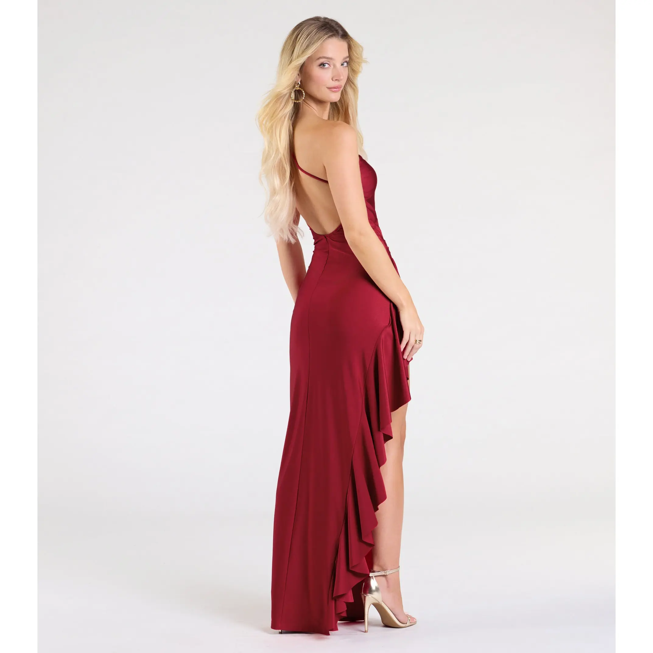 Isabella One-Shoulder Ruffle Slit Formal Dress - TikTok Shop