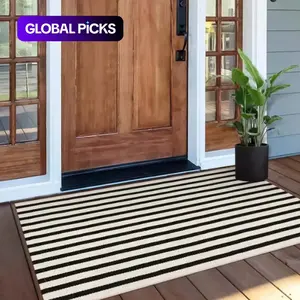 Machine Washable Welcome Mat - Black & White Striped Polyester Fiber Doormat, Washable Floor Mat for Indoor/Outdoor Use, Suitable for Entryway, Kitchen, Balcony, Garden & Multi-Room Decor, Home Decor Rug, Decorative Rug #GLOBAL PICKS