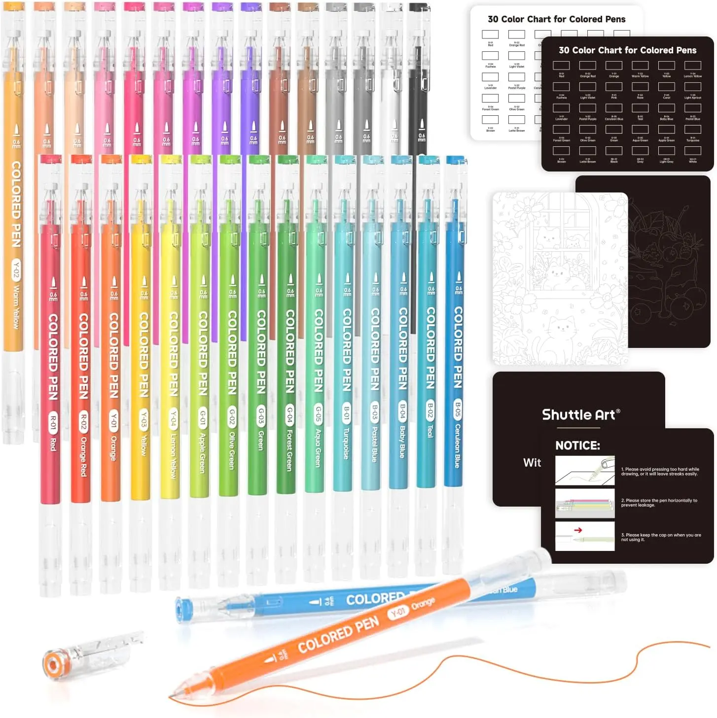 Colored Pens, Shuttle Art 22/24/30/72 Colors Cute Journal Pens 0.6mm Fine Point Colored Gel Pens for Black Paper Adult Coloring Writing Drawing Journaling Note Taking School Office Home,Design,Students