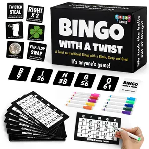 Bingo with a Twist - Family Edition Party Game with Unique Action Cards for Block Swap and Steal Fun for All Skill Levels Easy to Learn and Play Great Gift Idea for Game Lovers