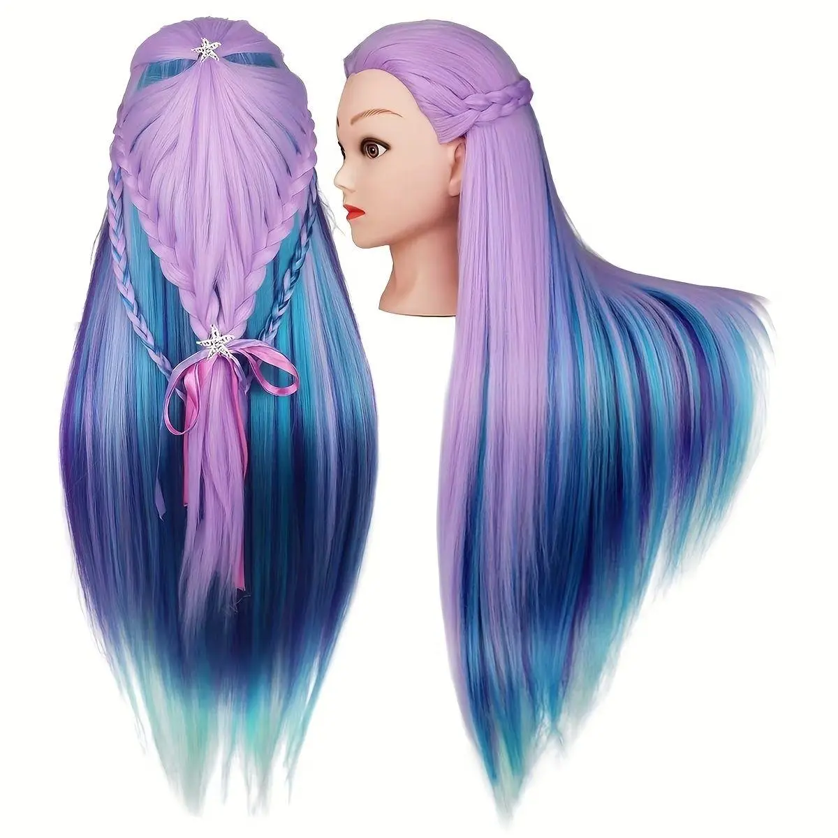 24 Inch  Mannequin Head with Colorful Hair， Hairdressing Training Wig Head, Mannequin Head Training Head Manikin Cosmetology Doll Head for Hairdresser Practice Braiding Hair Styling