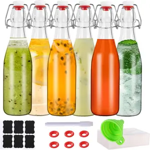 6 Pack 12oz Swing Top Glass Bottles with Airtight Flip Lids for Home Brewing, 2nd Fermentation, Kombucha, Kefir, Vanilla Extract, Juice, Tea, Beverages, Soda, Oils, Vinegar, Limoncello