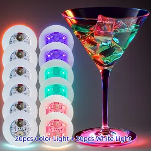 20/40 Pcs Light Up Coasters, Decorative Lights, LED Sticker Coaster Tray, Strobe Coasters, Glow-in-the-Dark Party Supplies Set for Bachelorette Parties, Concerts, Birthdays, Graduation Nights, Weddings and more funny gift