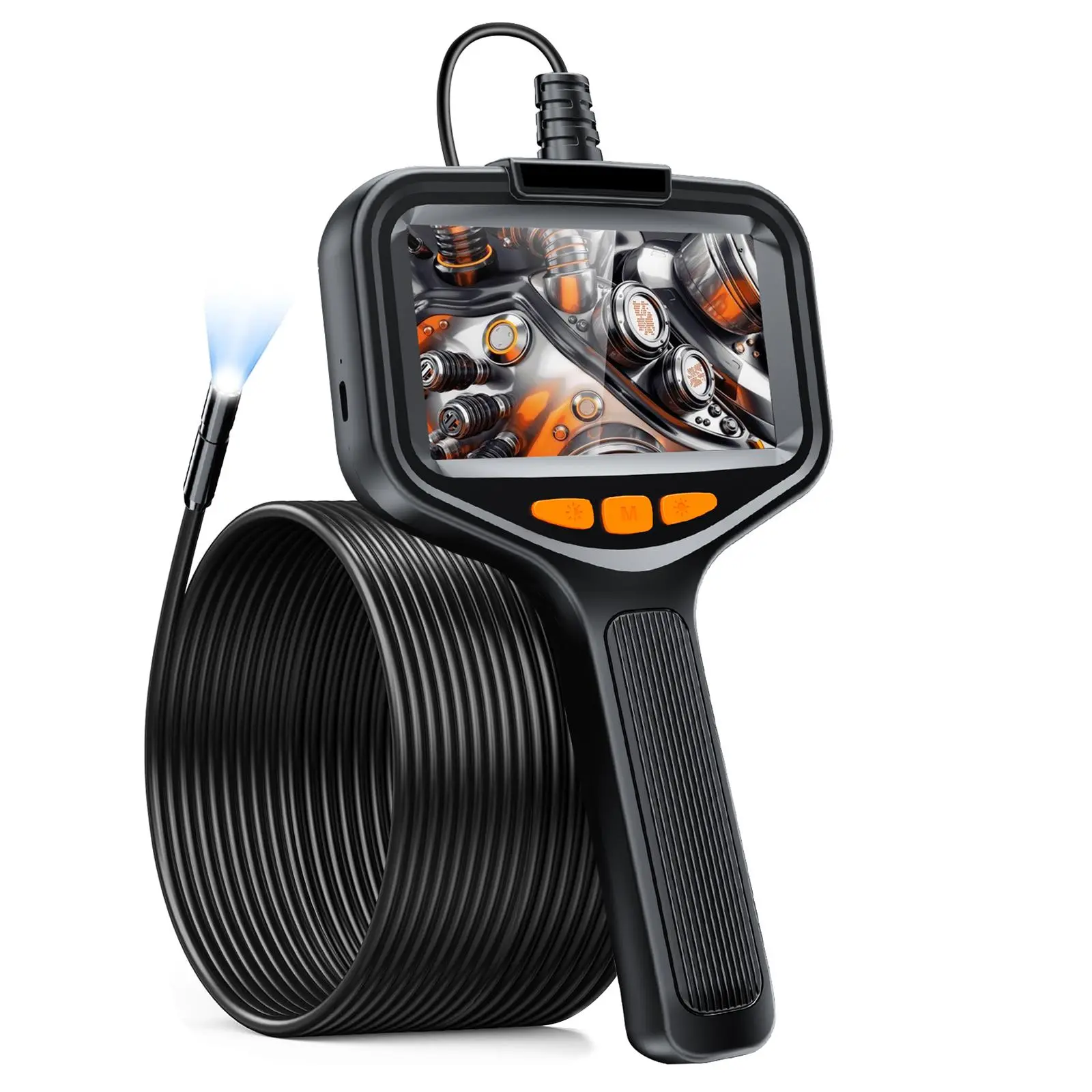 Industrial Endoscope Borescope Camera, HD Digital Snake Endoscope Camera, Handheld Waterproof Endoscope Camera with 8 LED Lights & Semi-Rigid Cable