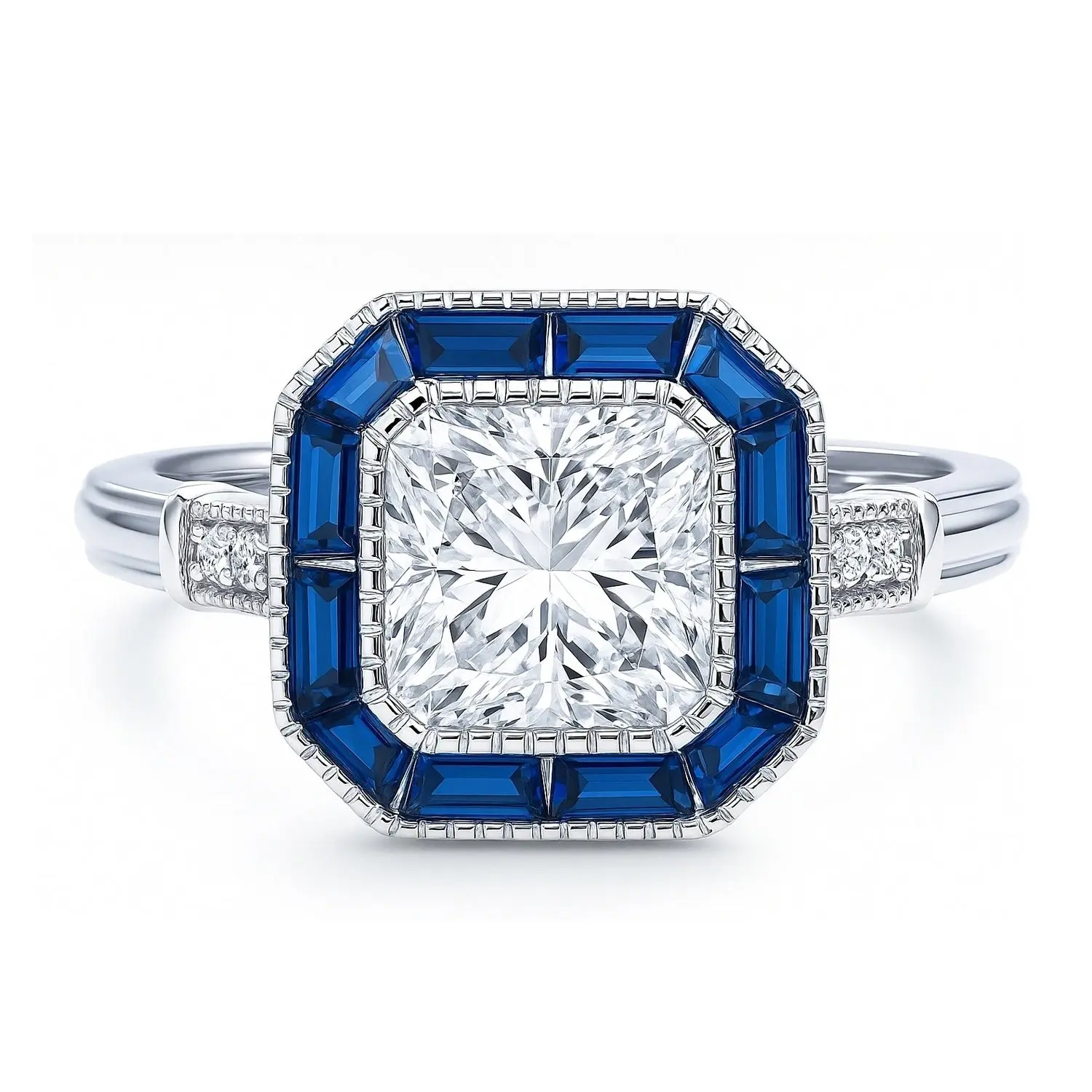 BERRICLE Sterling Silver Halo Art Deco Milgrain Ring for Women, Princess Cut Cubic Zirconia CZ