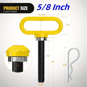 NILIGHT 5/8" or 1/2" Heavy Duty Ultra Strong Neodymium Magnet Trailer Hitch Pin - Yellow, Red, Green, Black - Secure Towing for Lawn Mower, Tractor, ATV, Cargo Trailers
