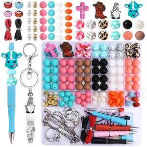 146 Piece Multi-Color Silicone Beads Set, Includes 12mm & 15mm Silicone Beads for Keychains, 10mm Flat Round Spacer Beads for Pen Decorations, DIY Beading Accessories, Bead Assortment