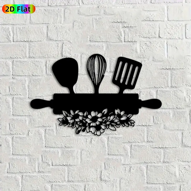 1pc Kitchen Utensil Metal Wall Art,Kitchen Utensil Statue Mural,Ideal Gift for Christmas,New Year,Rust-Resistant Metal Wall Decor Wall Sculptures,Perfect for Kitchen Wall & Patio Fence,Cooking Enthusiasts