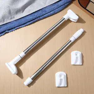 2Pcs Heavy Duty Stainless Steel Adjustable Closet Rod Hanging Bar Clothes Organizer No Drill Laundry Wardrobe Closet Rod