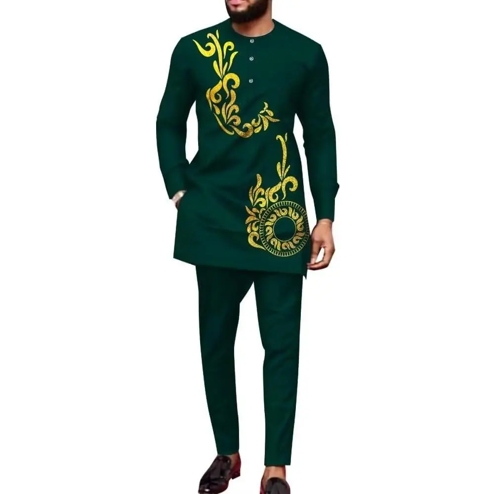 Men's African Dashiki Suit - O-Neck, Long Sleeve, Soft, Personalized Fashion Formal Wear, Nigerian Printed Menswear Attire for Parties, Traditional