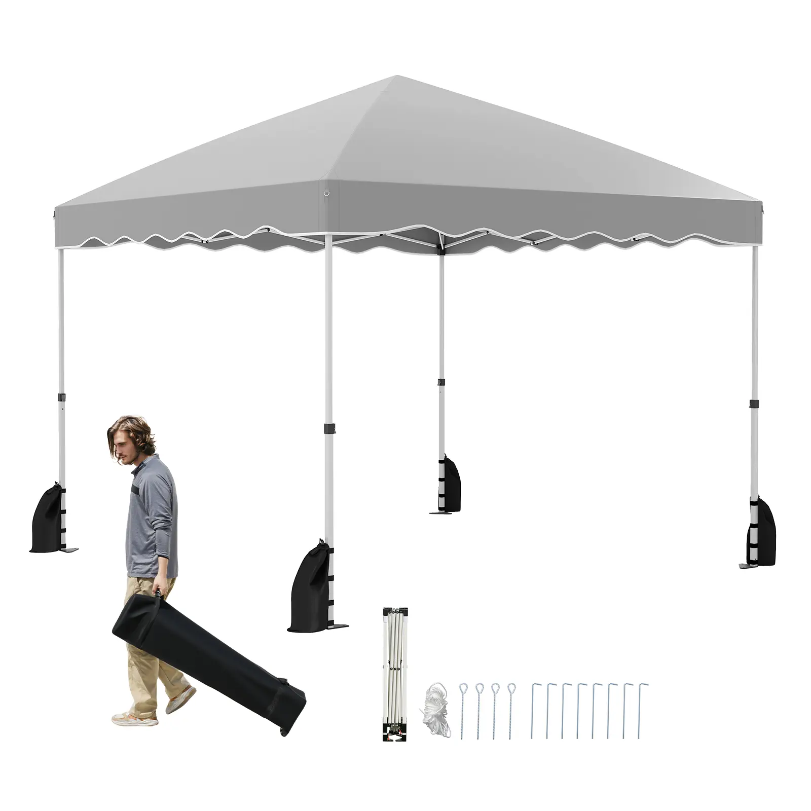 COSTWAY - Foldable 10 X 10 Feet Pop up Canopy Tent with Wheeled Bag-Gray
