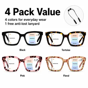 Oversized Square Progressive Reading Glasses for Women & Men, Blue Light Blocking No-Line Multifocal Readers, Lightweight Spring Hinge Computer Glasses for Reading, Work & Daily Use
