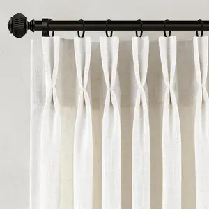 2-Panel Neutral Boho Pinch-Pleated Linen Curtains, Natural Cream Birch Semi-Sheer Floor-to-Ceiling Drapes for Home Decor