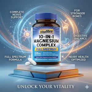 10 in 1 Magnesium Complex, 420mg Elemental Magnesium | Ultra Strength, Max Absorption | Chelated Magnesium Supplement for Nerves, Bone & Heart Health | Non-GMO, 120 Vegan Capsules