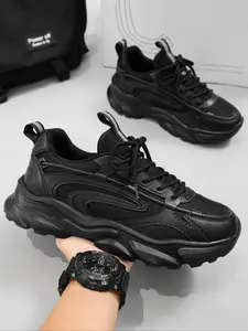 Men's Fashionable Patchwork Lace Up Low Top Sneakers, Casual Comfortable Breathable Running Sports Shoes, Male All-match Round Toe Chunky Sneakers for Daily Life, Athletic Running Shoes, Running Training Shoes, Runner Shoe