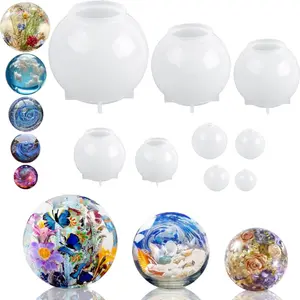 9Pcs Seamless 3D Sphere Design Large Round Ball Clear Silicone Resin Molds - For Flower Preservation, Soap & Candle Making, Home Decor Crafts - Home Improvement.
