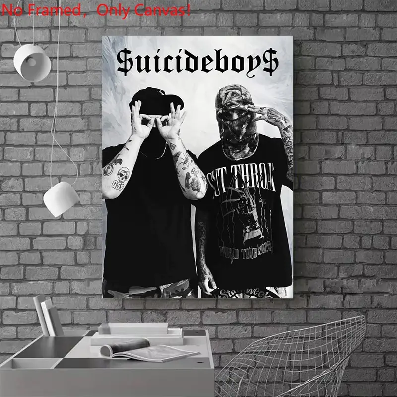 1 piece/set frameless canvas painting print poster, Artwork, Graphic Prints, Popular hip-hop culture Characters realism art, Suicideboys Music Poster, a perfect gift for Rap Music loves, ideal gift for home, wall decor, Artistic Indoor Decoration