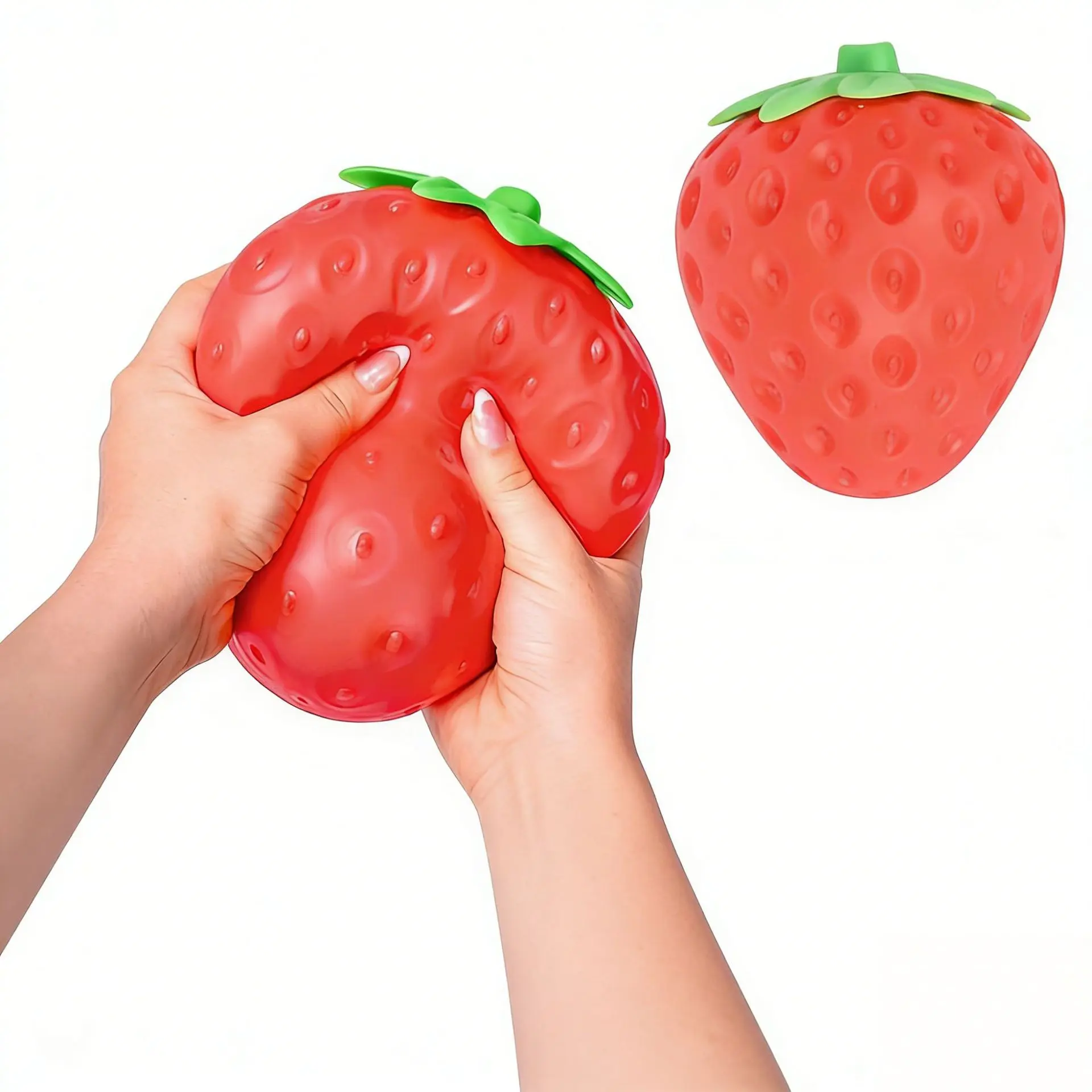 Strawberry & Grape Squishy Toy Set - 5" Extra Large Mochi Stress Balls, Handmade Glitter Crystal Glutinous Rice Cakes, Non-Toxic Durable Sensory Fidget Tool Keychain for Kids 3+ & Adults
