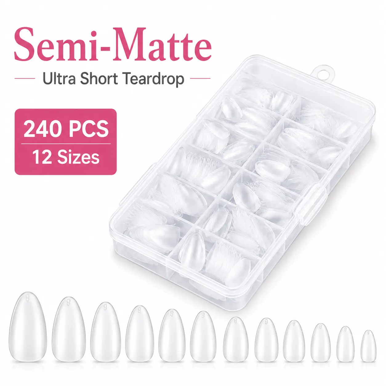 240 PCS Boxed Short Almond False Nail Tips - Semi-Transparent Semi-Matte Seamless Gel Polish-Friendly Extensions, Dual-Use Full/Half Cover Press-On Supplies with Storage Box, Beginner-Friendly No-Damage DIY Tool for Home Art, Salons