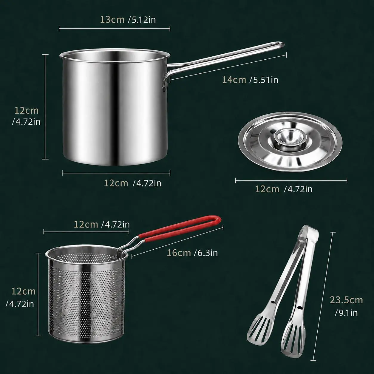 Portable Stainless Steel Mini Deep Fryer Set 1 Person Fry Pot Strainer Basket Food Clip Durable Cookware Home Kitchen French Fries Wings Gear