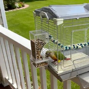 Bird Feeder Parrot No Mess No Drill Automatic Cage Feeder Dispenser Clear Seed Container for Small Medium Birds Parakeet Cockatiel Canary Lovebird Conure Cockatoo Transparent Material Easy Installation High Cost-Effective for Bird Lovers