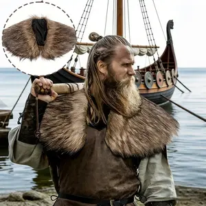 Viking King Warrior Cloak, Faux Fur Collar, Man, Polyester Fiber Material, Medieval Renaissance Halloween Cosplay Costume Accessory