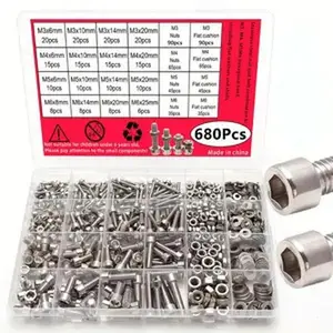 680pcs Stainless Steel Hex Bolts and Nuts Set, Hex Cap Screws, Includes M3 M4 M5 M6 Sizes, Durable Fasteners for DIY Projects and Home Use