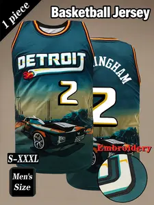 Men's 2 Retro Vintage Basketball Jersey, Sports Style Jersey, Classic Detroit Print+Embroidered Sportswear, Loose Breathable Sleeveless Tank Top, Unisex Suitable for Daily Outdoor Activities, Competitions, Training
