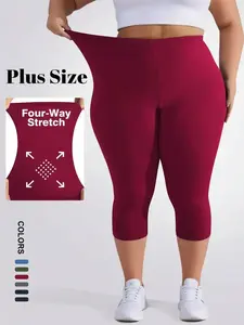 Women's Plus Size Sporty Tight-Fitting Pants, Casual Seven-Quarter Leggings, Skinny Yoga Bottoms, Yoga Wear, Soft and Elastic, Non-Sheer Fabric, Ideal for Running and Yoga, Breathable Fitness Leggings