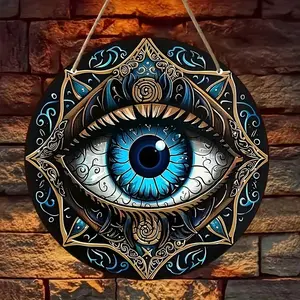 Boho Style Evil Eye Design Hanging Decor, Round Wooden Hanging Ornament, Wall Decor for Home Living Room Bedroom, Boho Decoration, Interior Wall Decor, Home Decor Ornaments