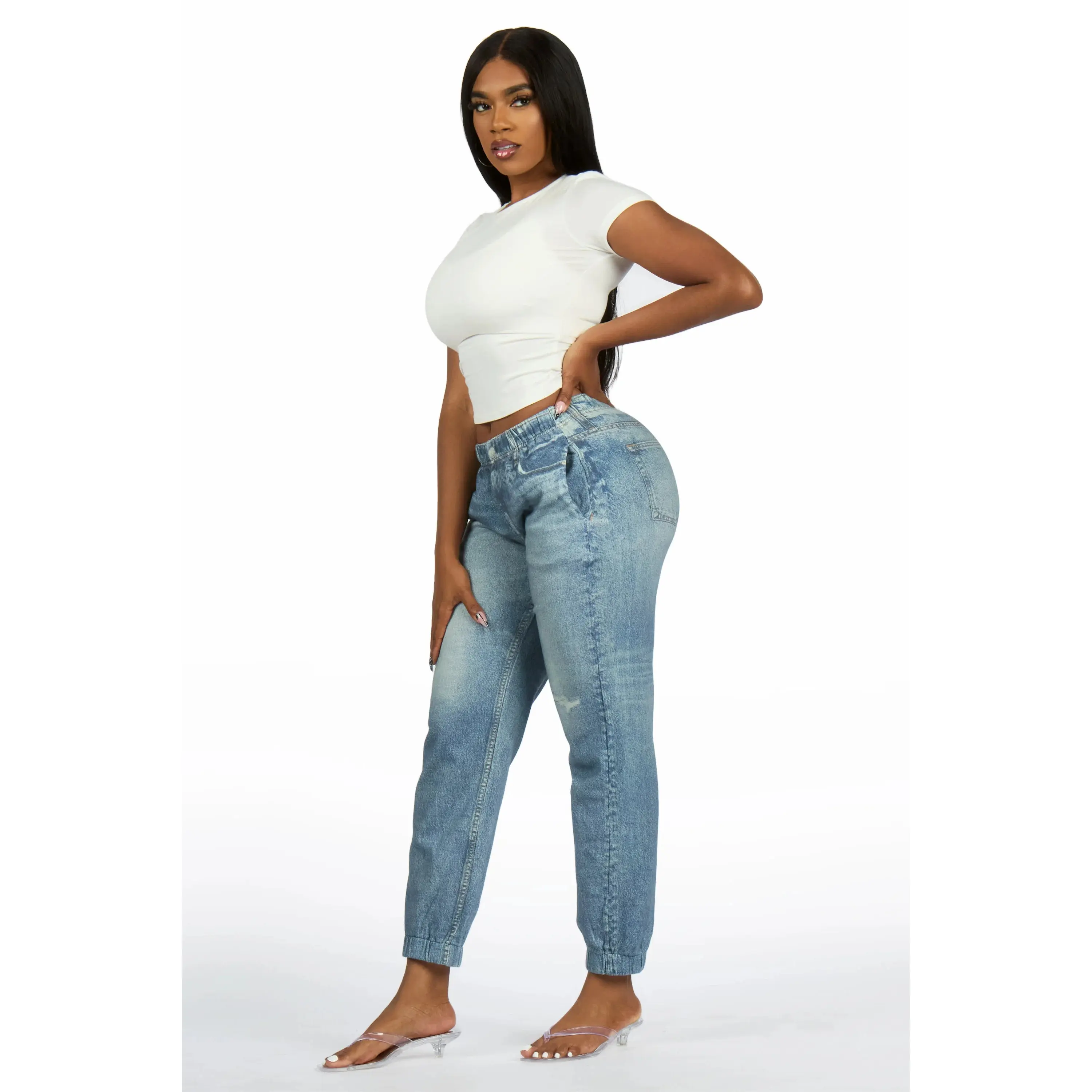 Deauta Med. Wash Denim Print Stretch Terry Sweatpant Jean